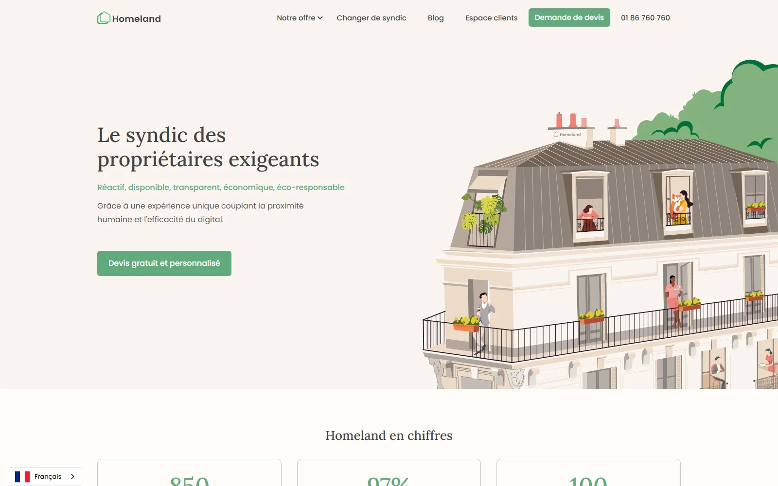 Site Webflow réalisé pour Homeland par Slidor