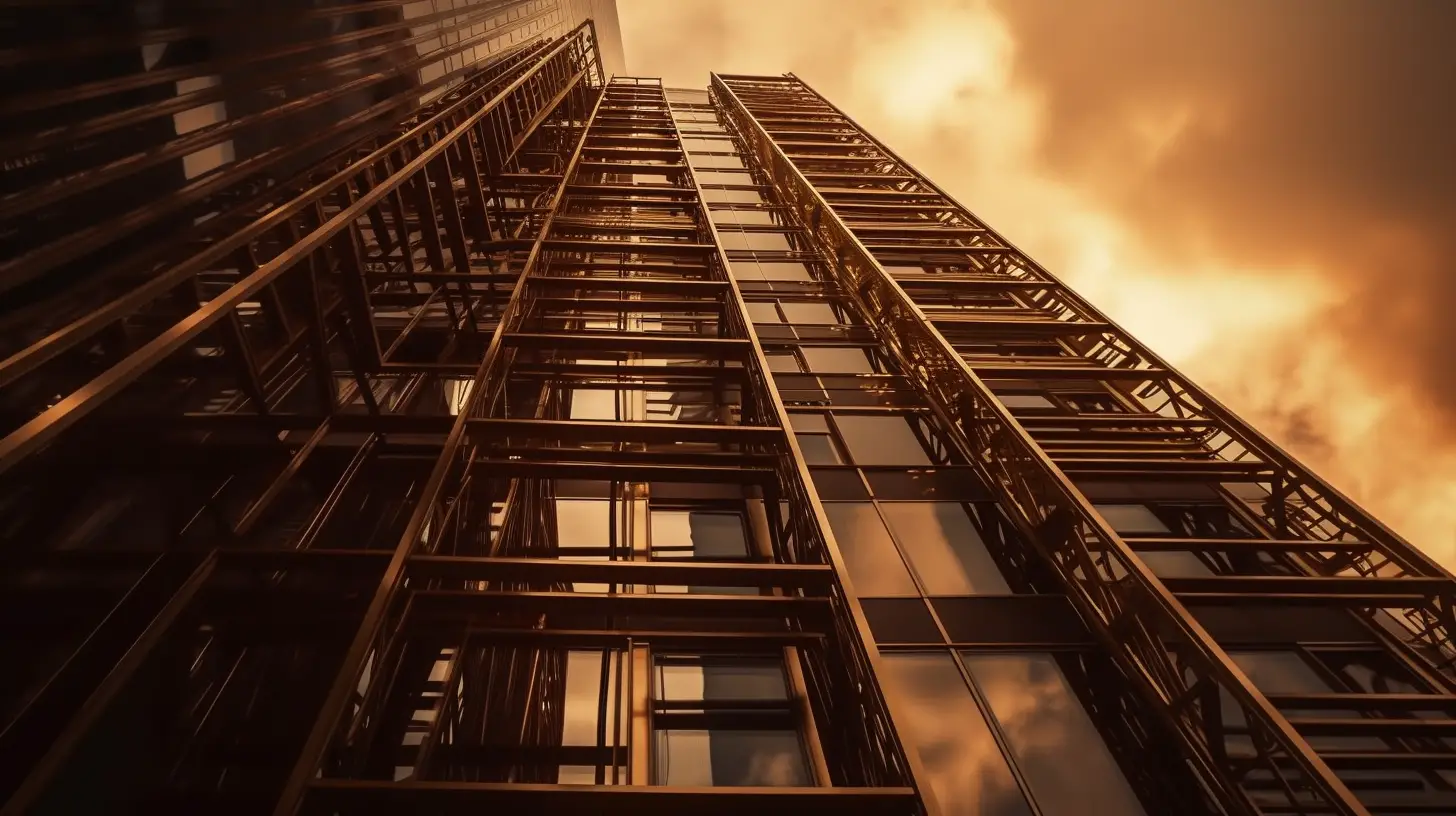 Low-angle view of a golden building façade, symbolizing Slidor's ranking among the top PowerPoint agencies