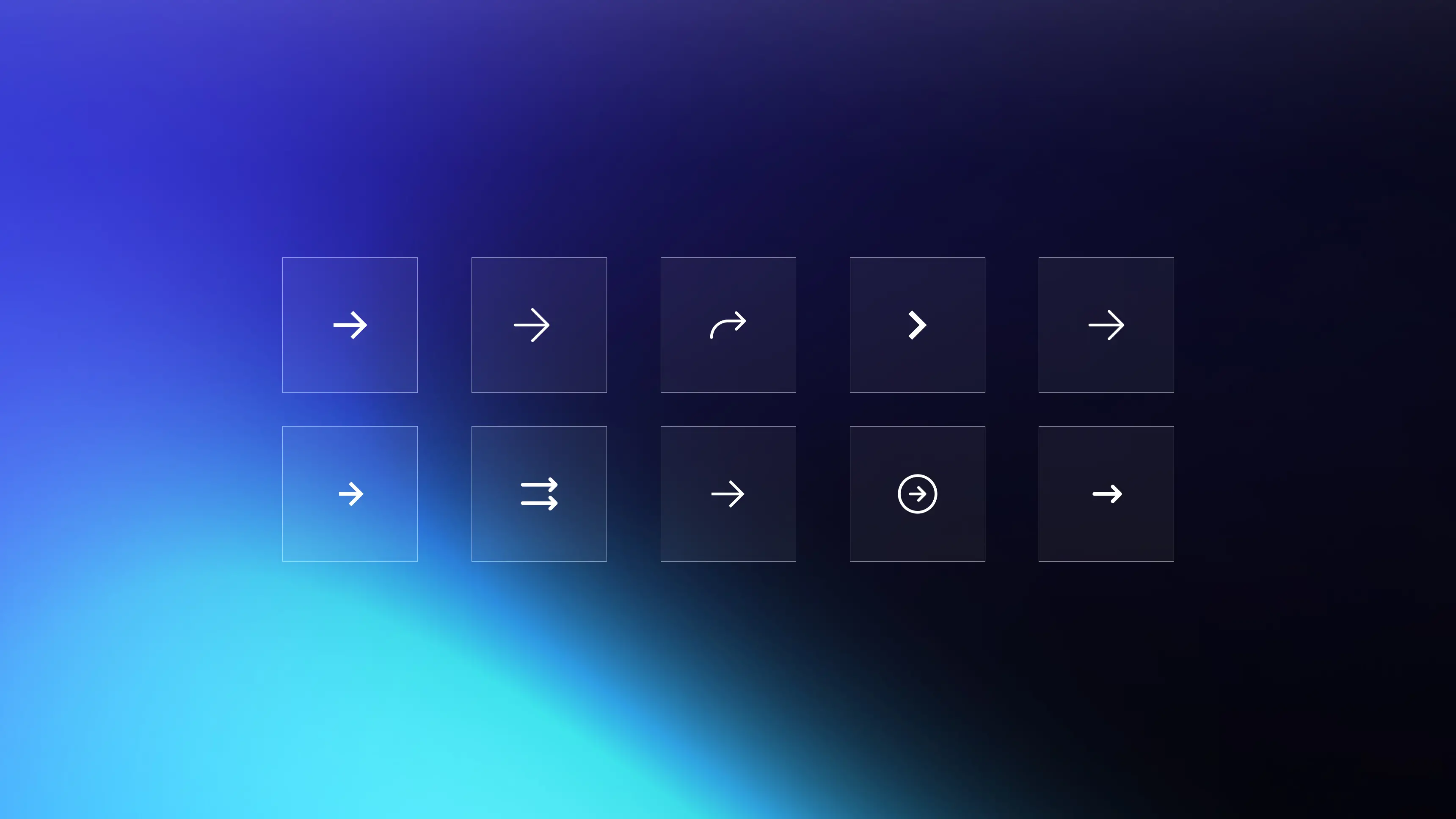 Grille de dix styles de flèches différents sur fond dégradé bleu, illustrant la création de flèches sur PowerPoint