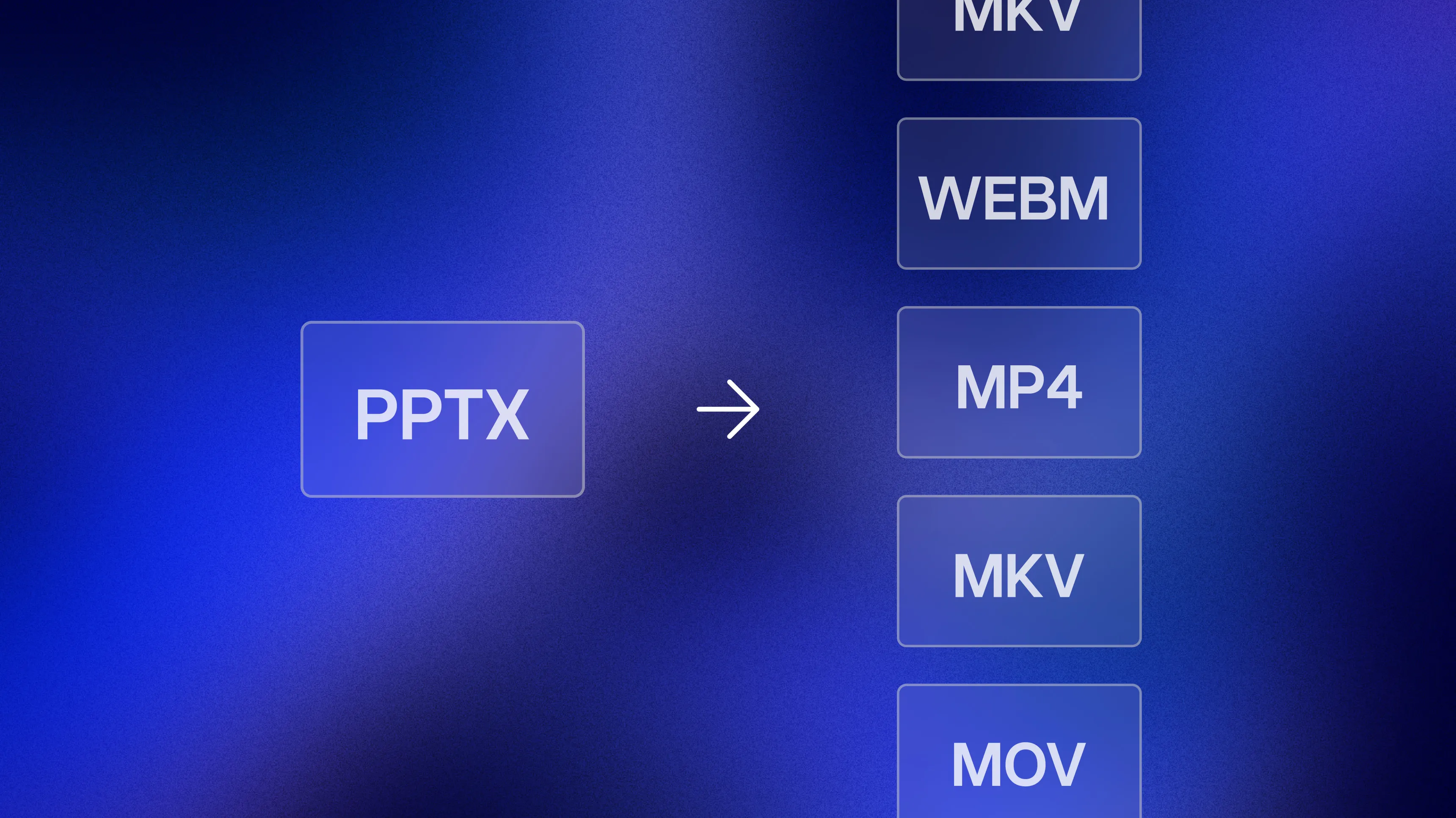 Schéma de conversion d'un fichier PowerPoint PPTX vers les formats vidéo MP4, MOV, MKV et WEBM