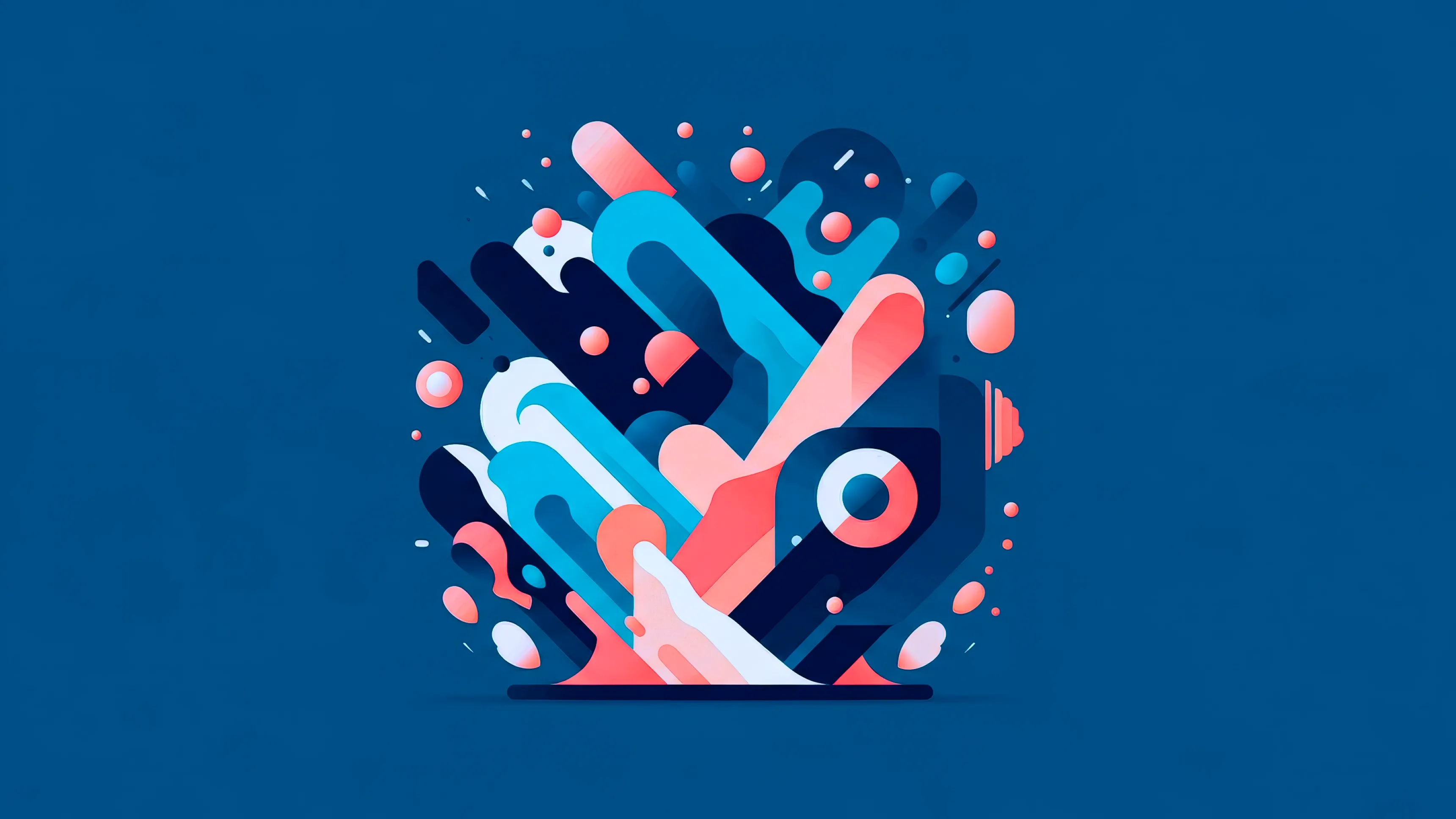 Abstract illustration of fluid blue and coral shapes evoking a PowerPoint animation