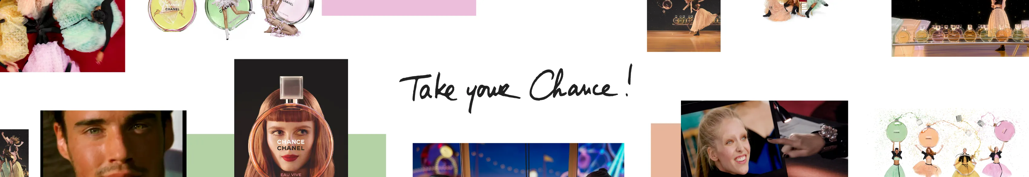 Planche d'inspiration « Take your Chance » avec visuels de campagne Chanel, slide de la production Chanel