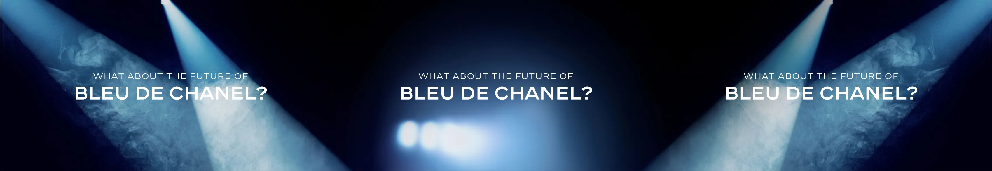 Visuel « What about the future of Bleu de Chanel? » sur fond de projecteurs, slide de la production Chanel