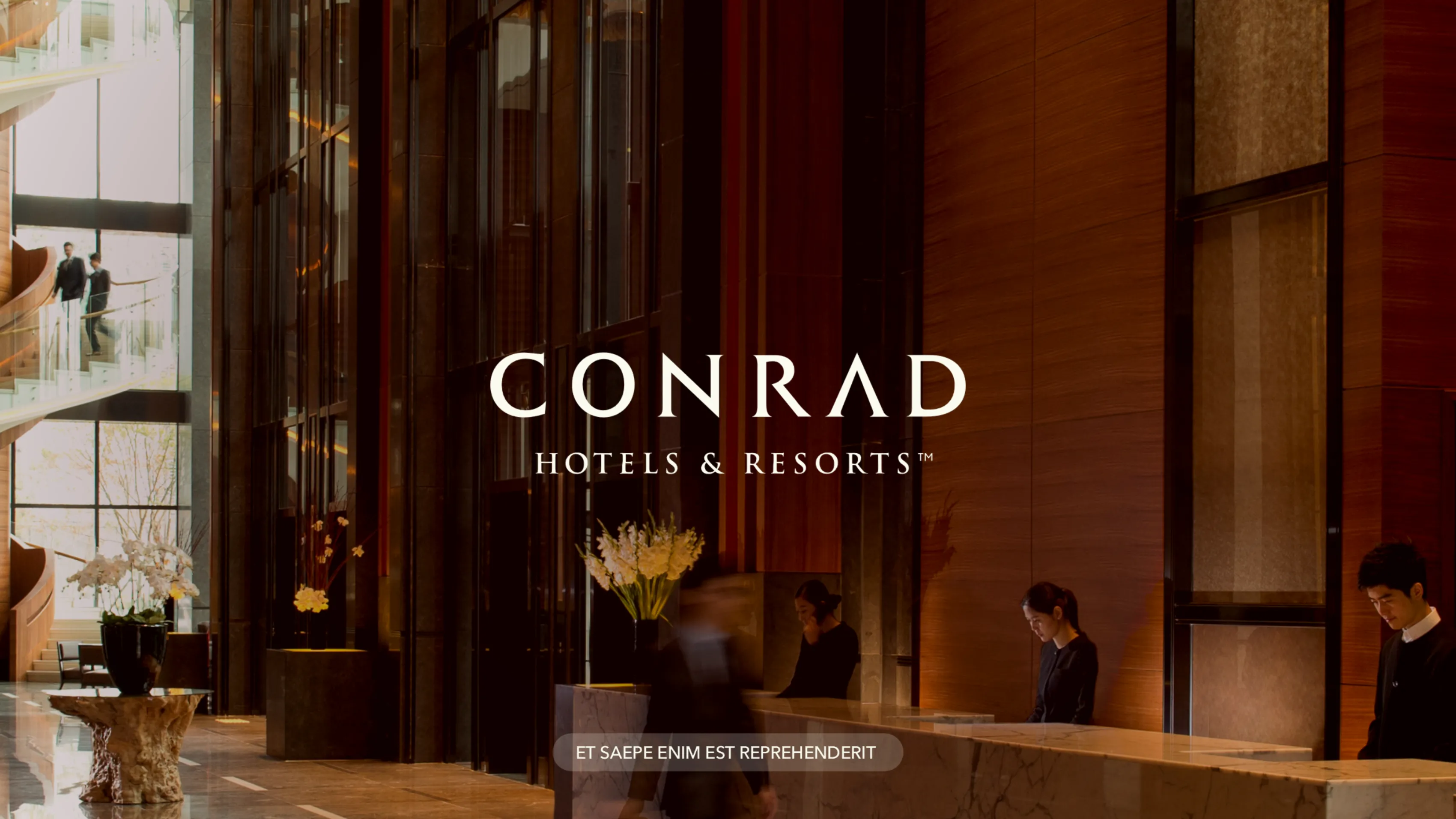 Conrad Hotels & Resorts lobby, cover slide of the Hilton production