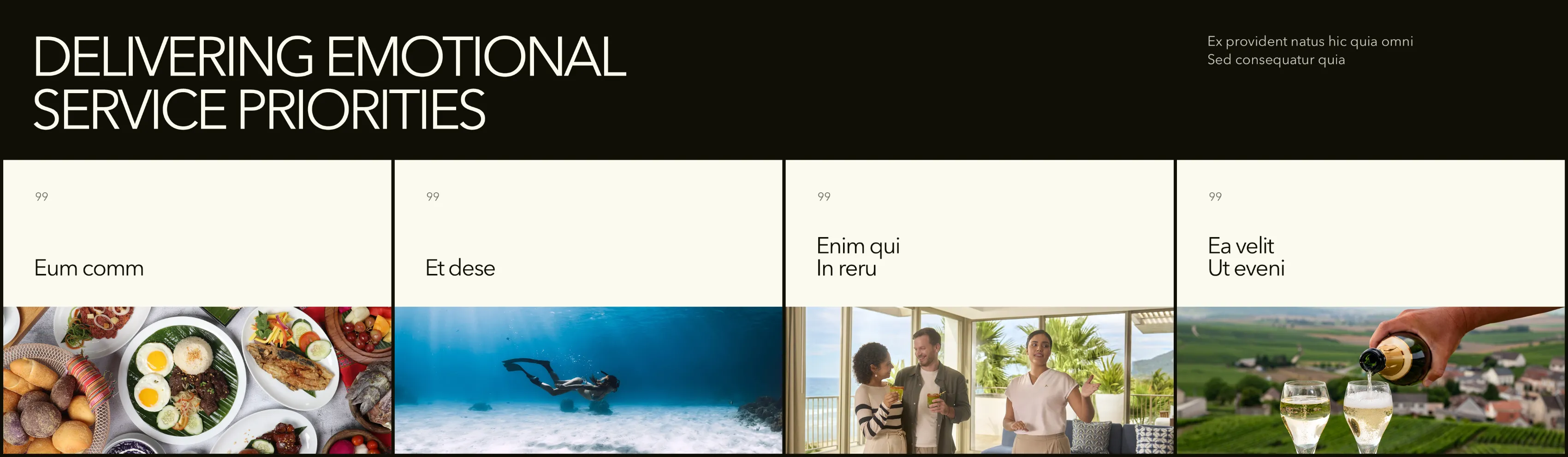 Hilton slide 'Delivering Emotional Service Priorities': dining, diving and hospitality in four photos