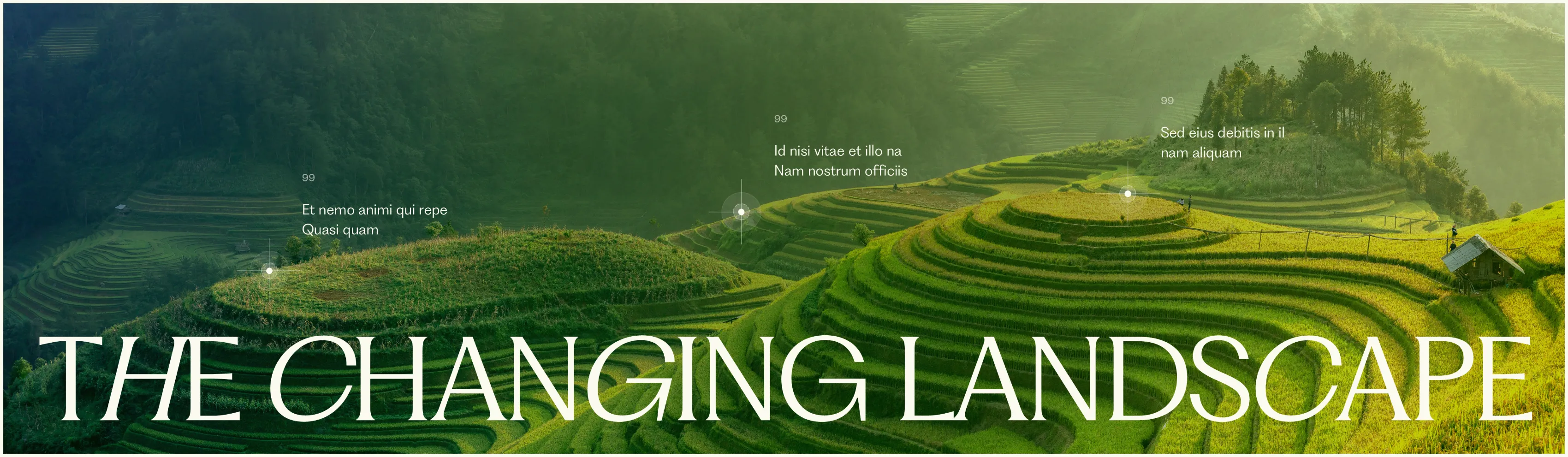 "The Changing Landscape" slide from the Hilton production with an aerial view of terraced rice fields