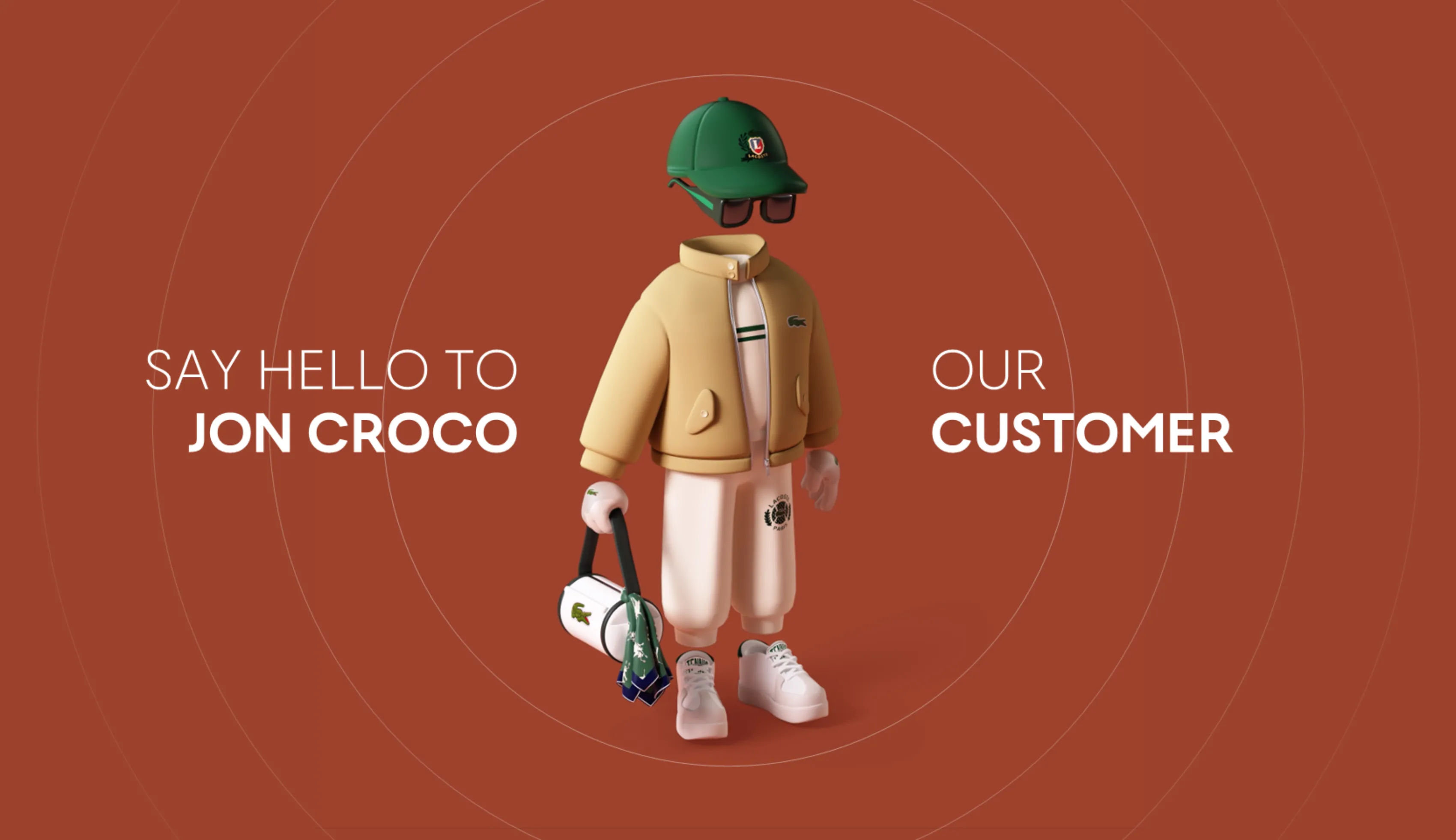 3D character "Jon Croco," the customer mascot created for the Lacoste GSM SS25 presentation.