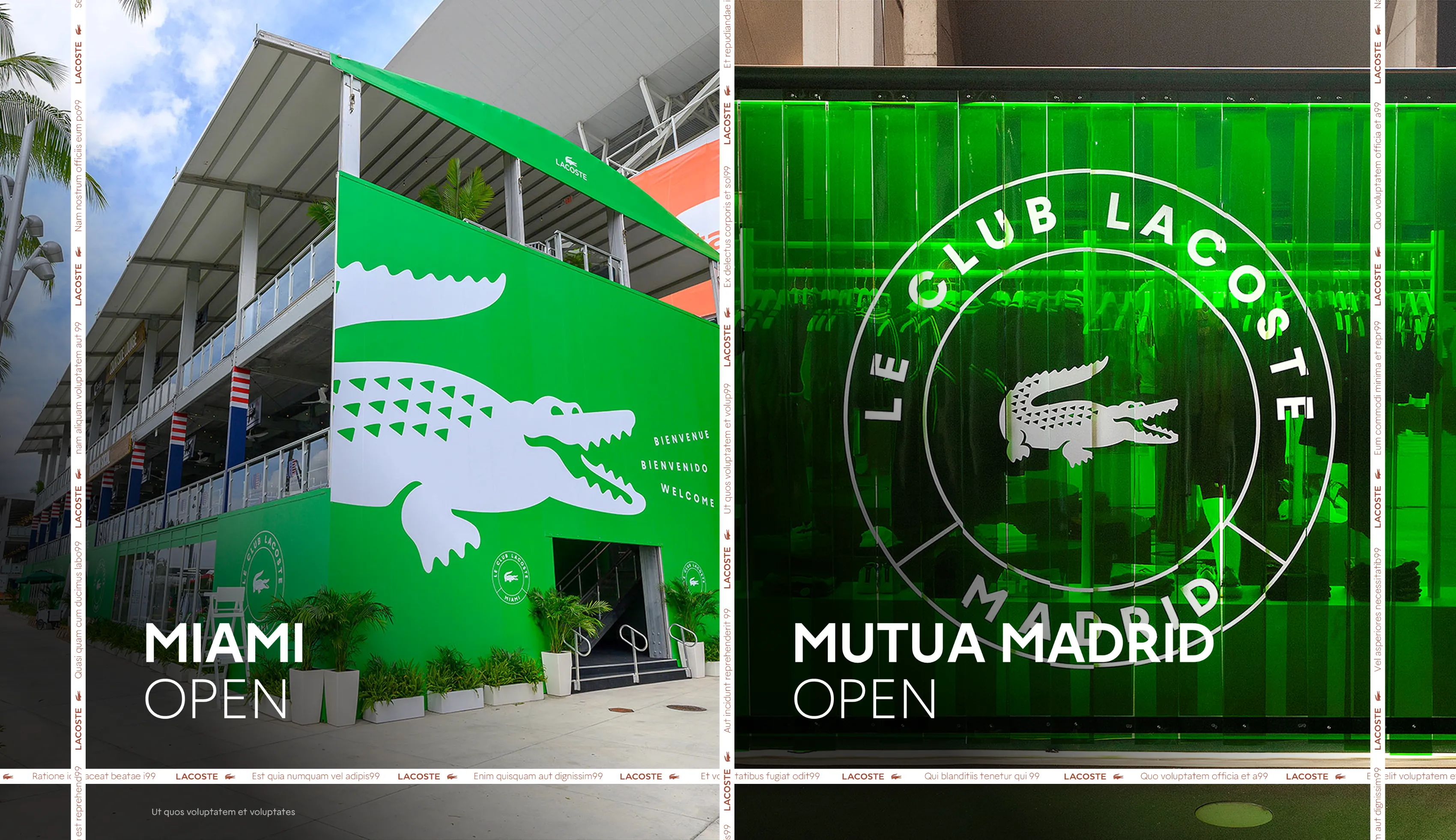 Lacoste pop-up storefronts at the Miami Open and the Mutua Madrid Open.