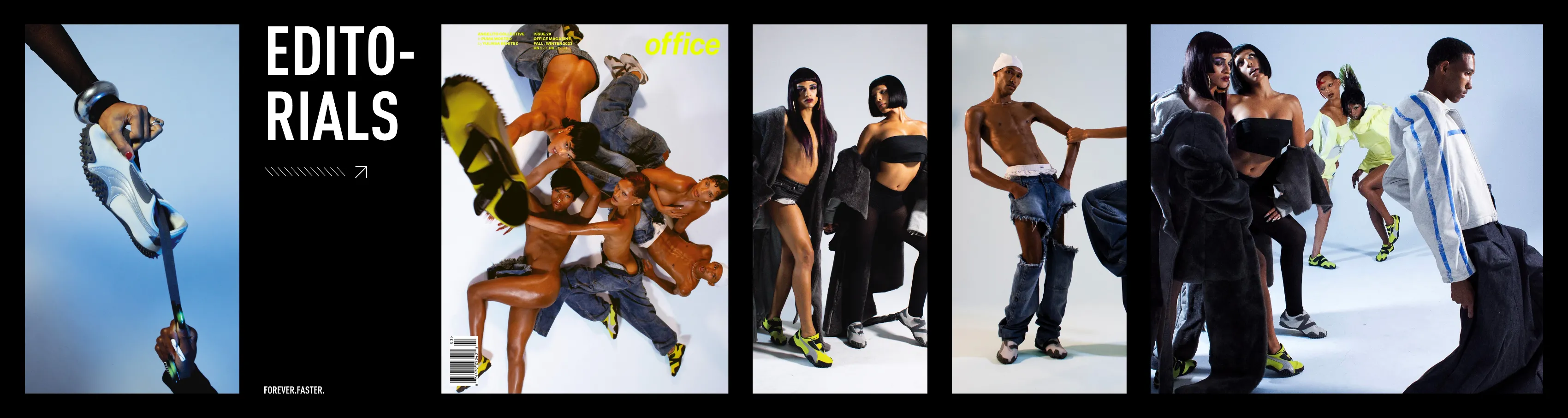 Slide from the Puma “Editorials” production: Office magazine cover and fashion editorial shots