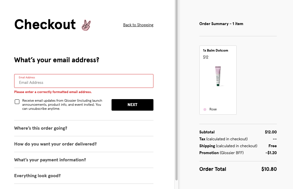 Glossier - Create an Account during purchase