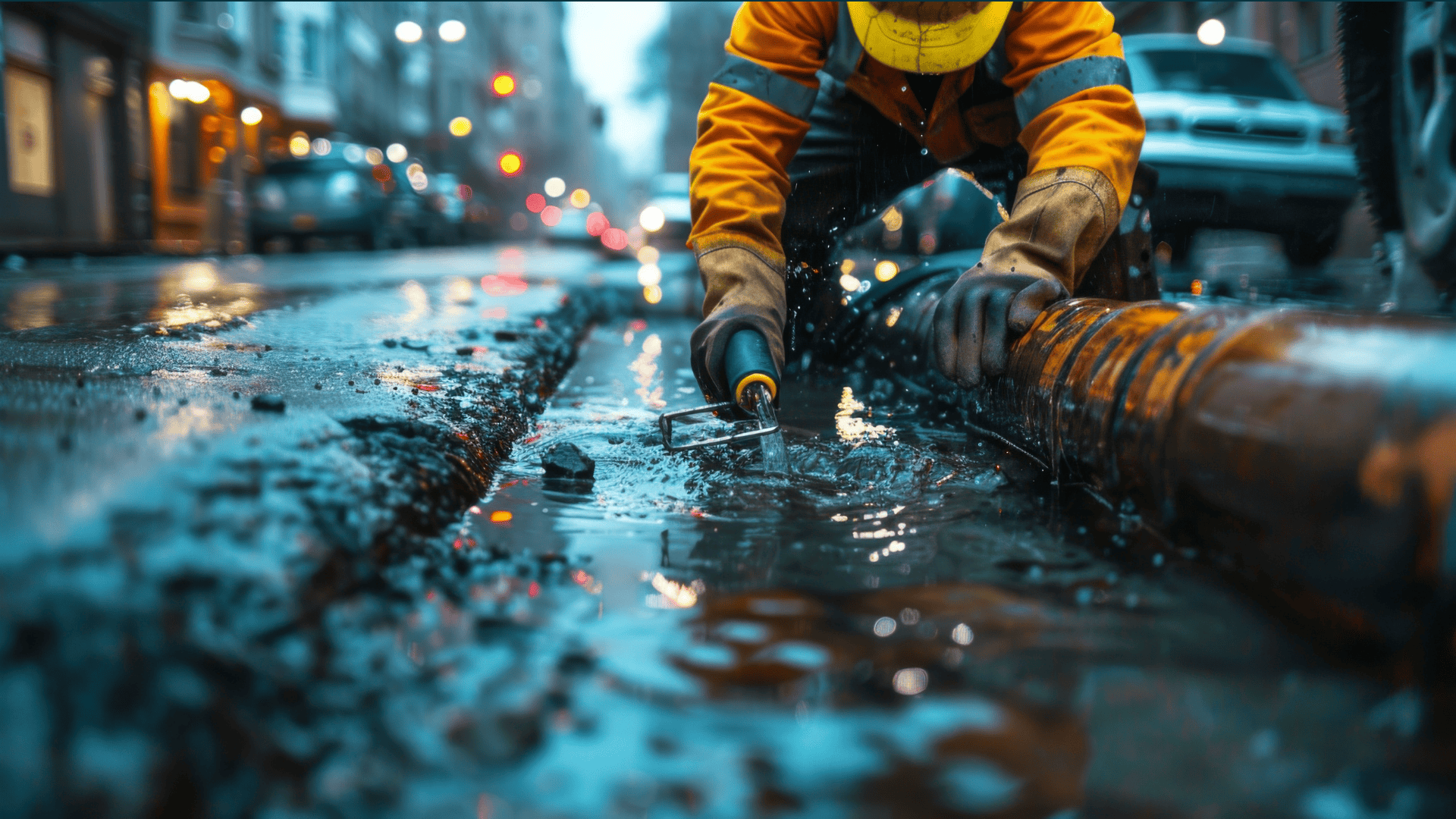 Woman across the table from 2 men talking