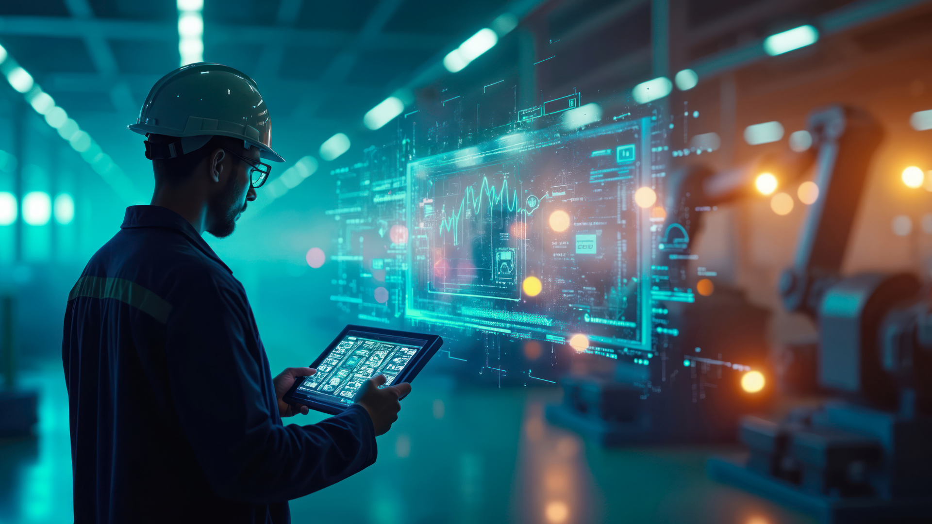 Woman across the table from 2 men talking