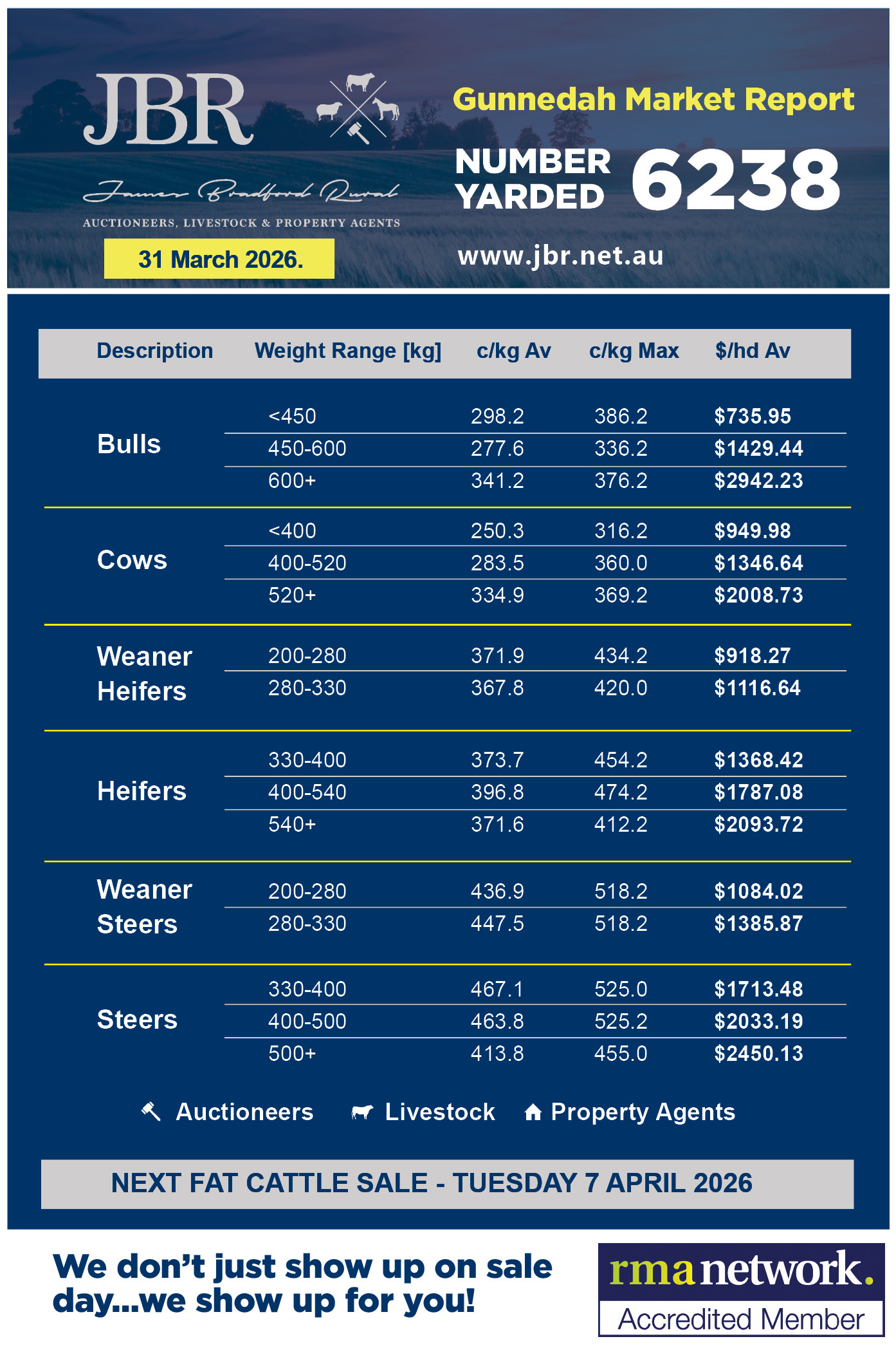 Gunnedah Cattle Sales Weekly Report 31st March 2026