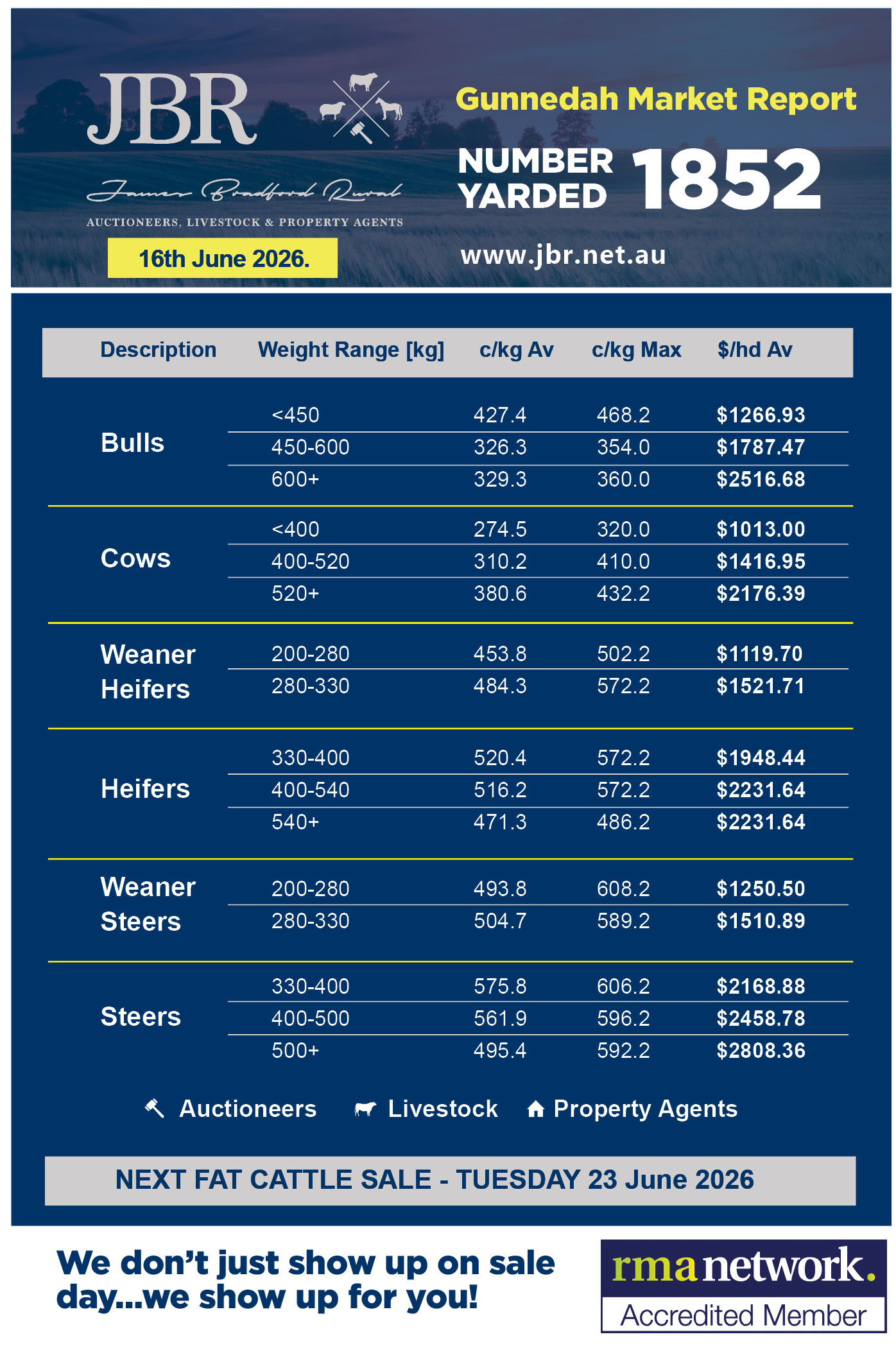 Gunnedah Cattle Sales Weekly Report 16th June 2026