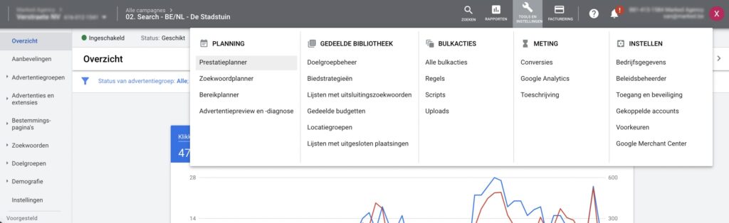 Adverteren op google instellingen en tools