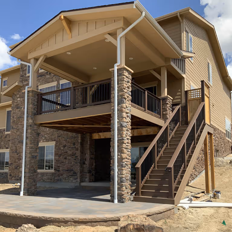 Covered Upper Level Deck with Standard Stairs and lighting