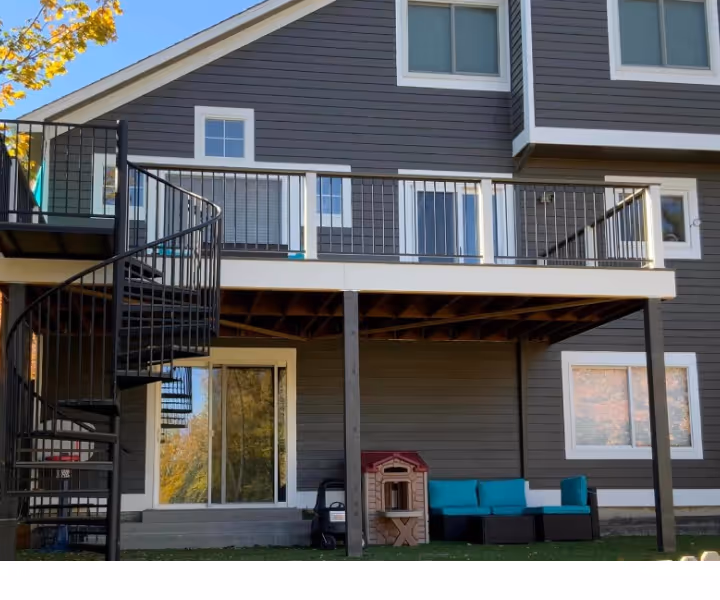 Custom Deck with railings and spiral staircase
