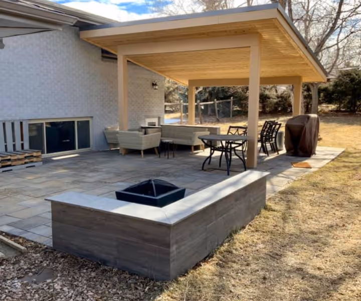 Custom Patio with Fire Pit Wall