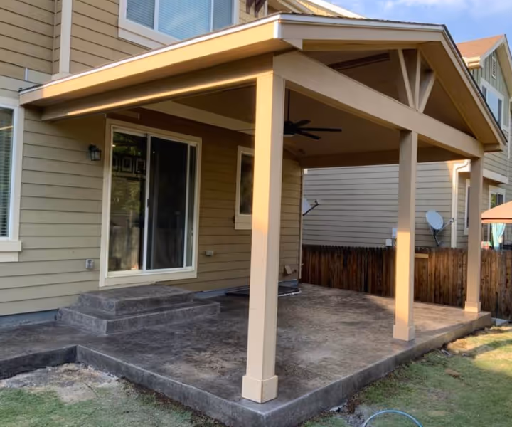 Covered Concrete Patio with Decorative Stamped Concrete