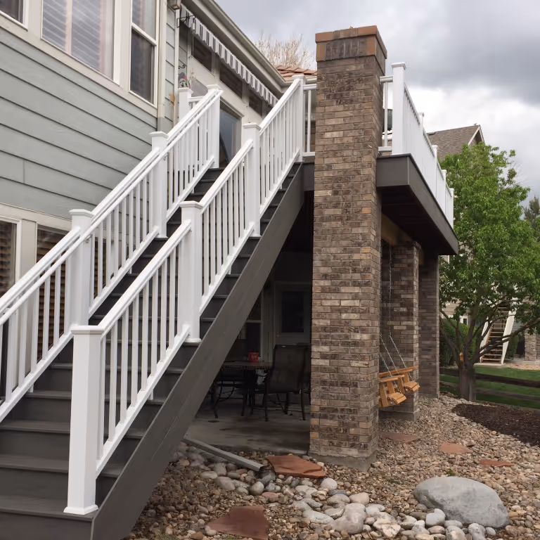 Custom Deck with Standard Stairs and decorative brick columns