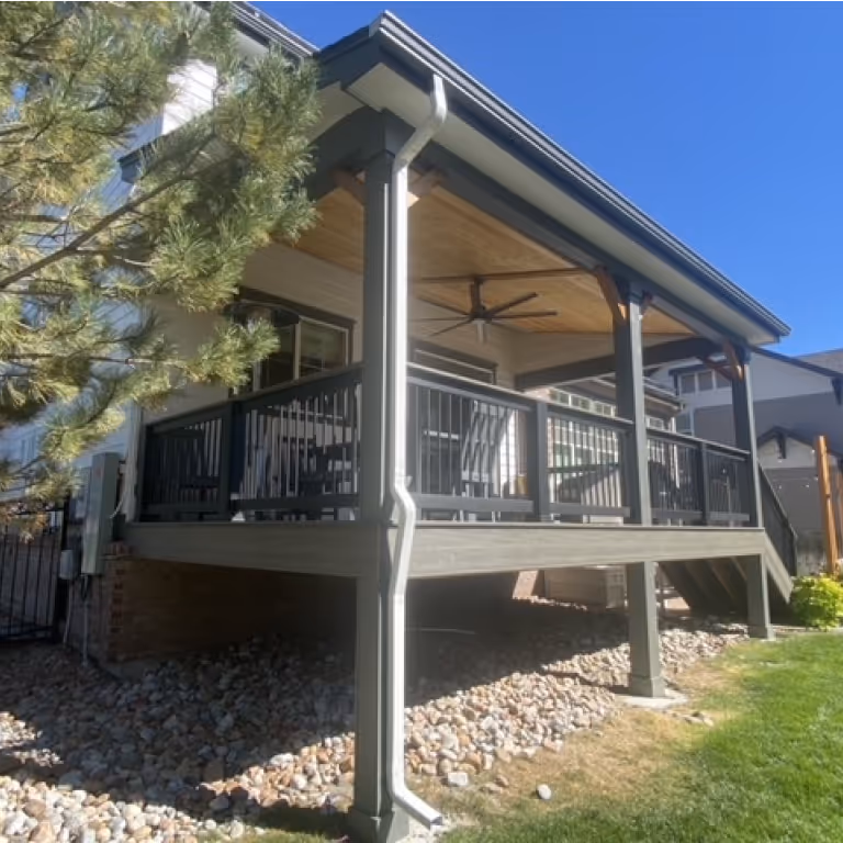 Covered Deck with Wood ceiling and Stairs