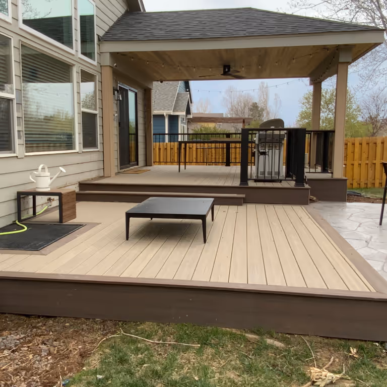Multi-level Deck with Partial Covered Deck and railings