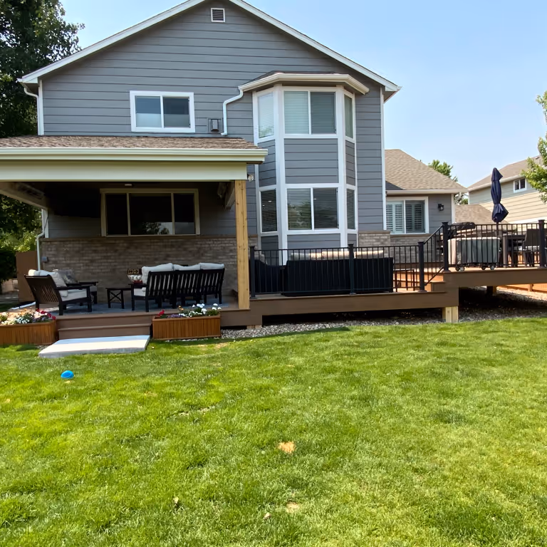 Beautiful Low Multi-Level partially Deck with Dining space and Hot tube space.