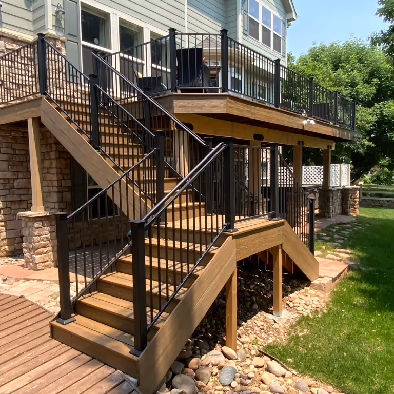 Upper Level Deck with Stairs and a Landing and then multi-directional stairs to ground