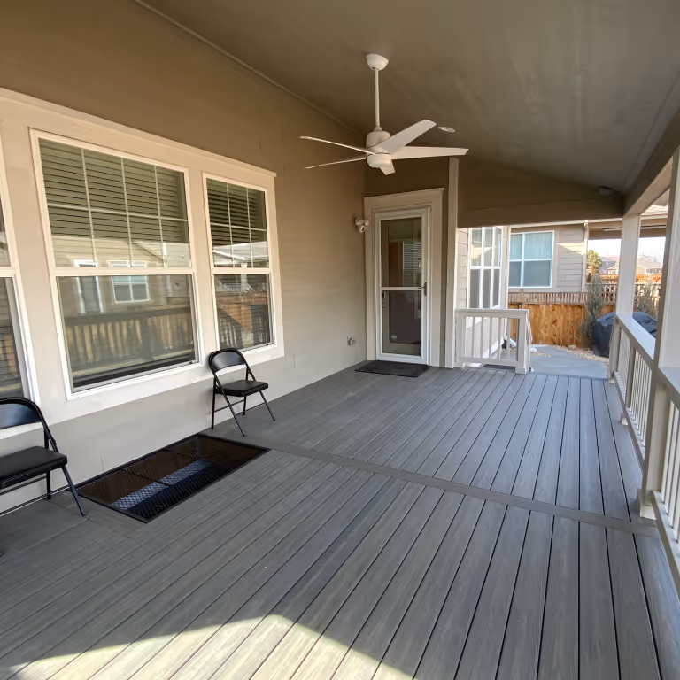 Wood Celling on Covered Deck with Ceiling Fan