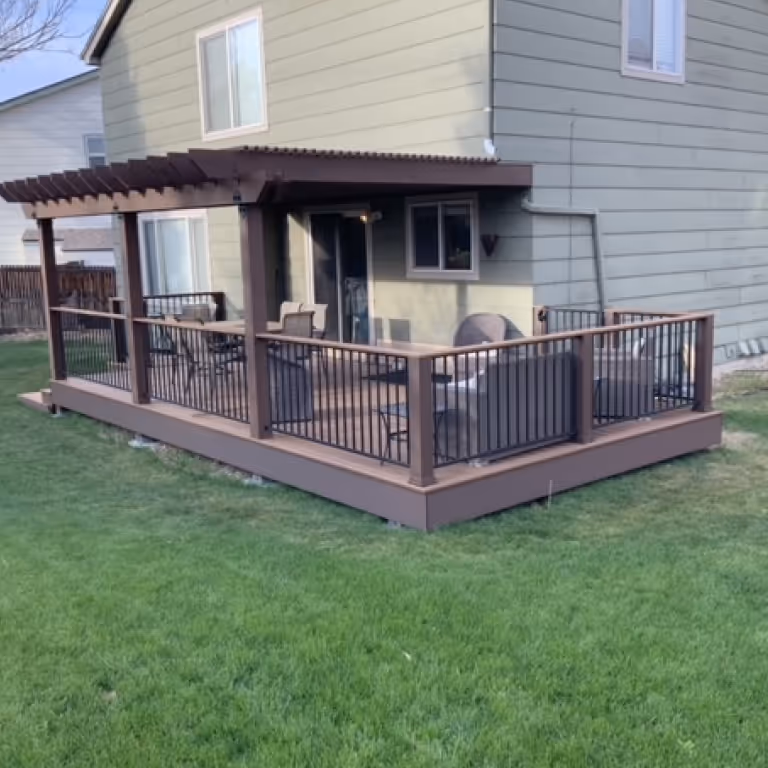 Dark Brown Pergola over a Deck