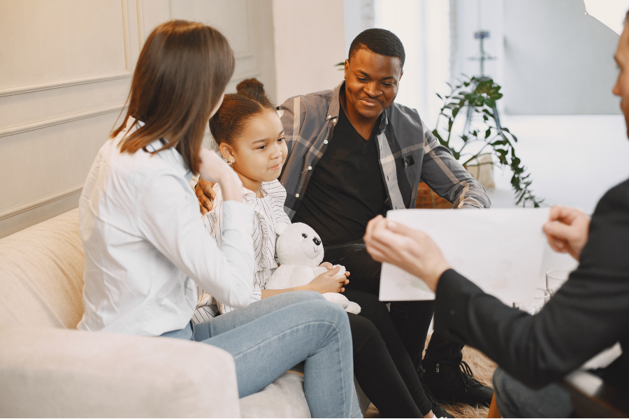 happy family taking therapy for communication