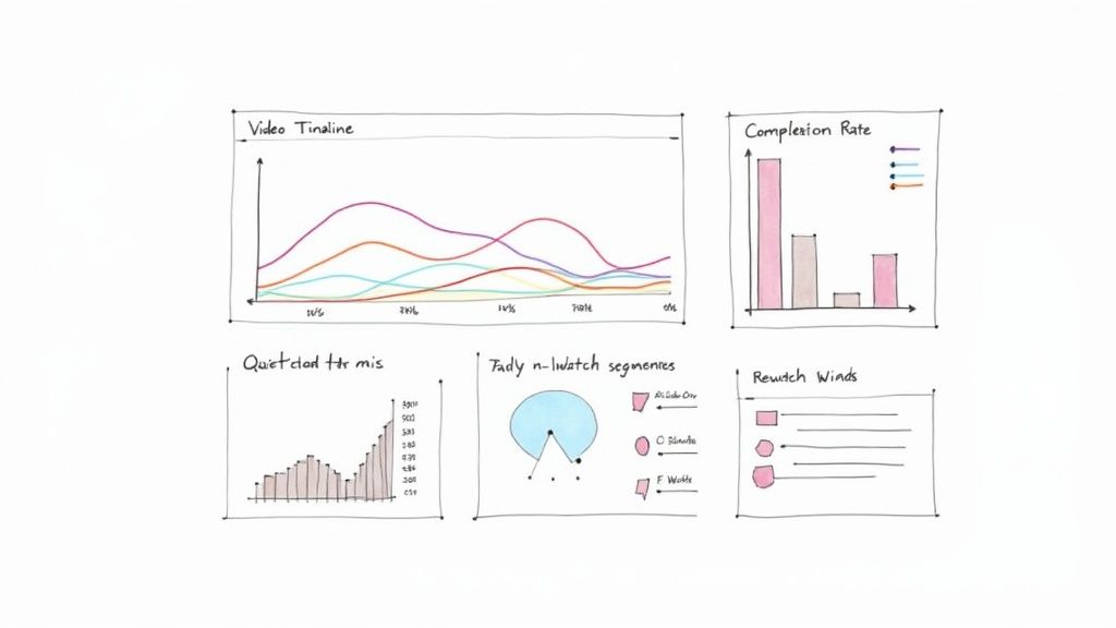 An analytics dashboard showing charts and graphs related to video performance.