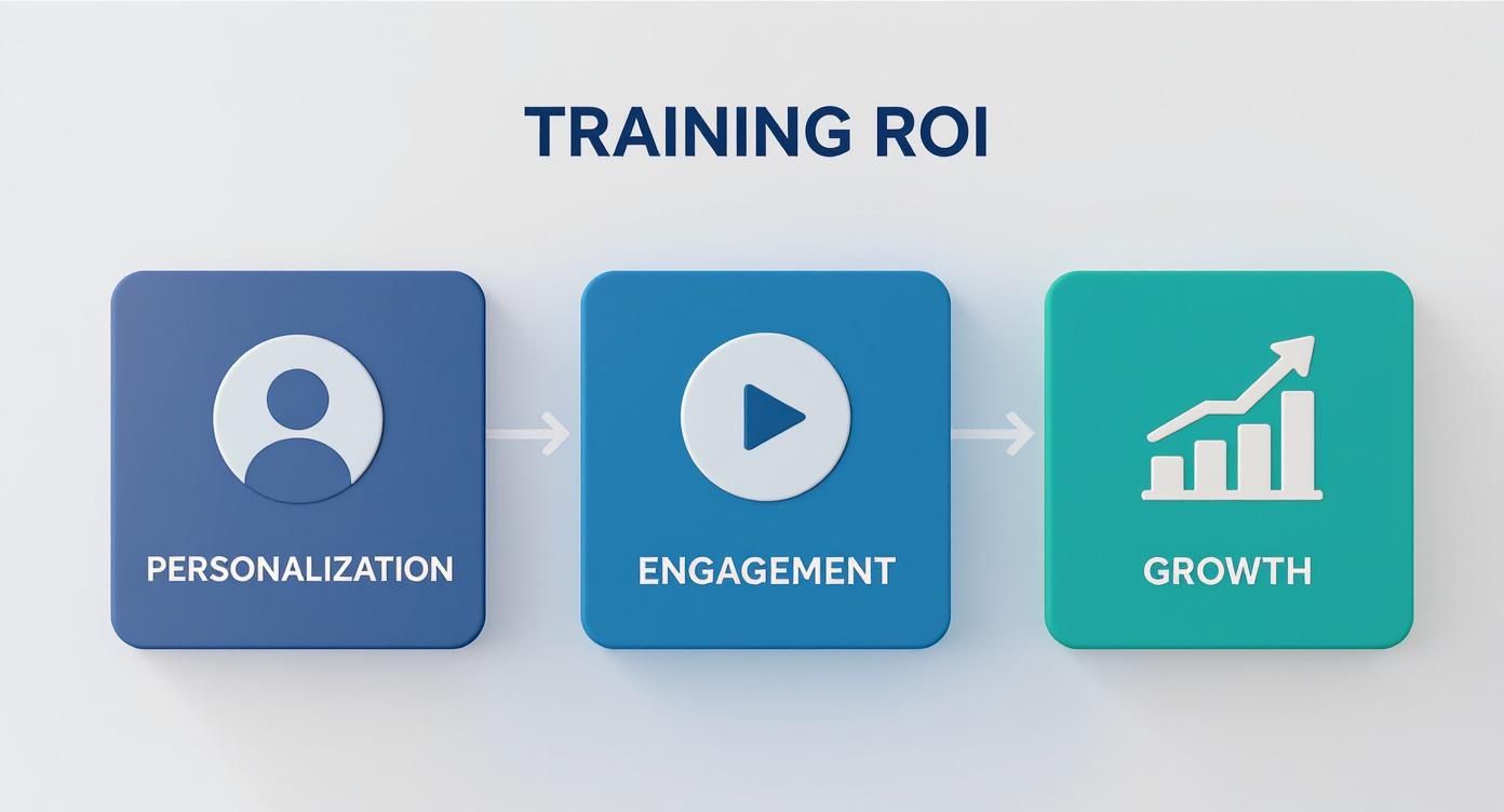 A visual diagram illustrating Training ROI through personalization, engagement, and growth stages.