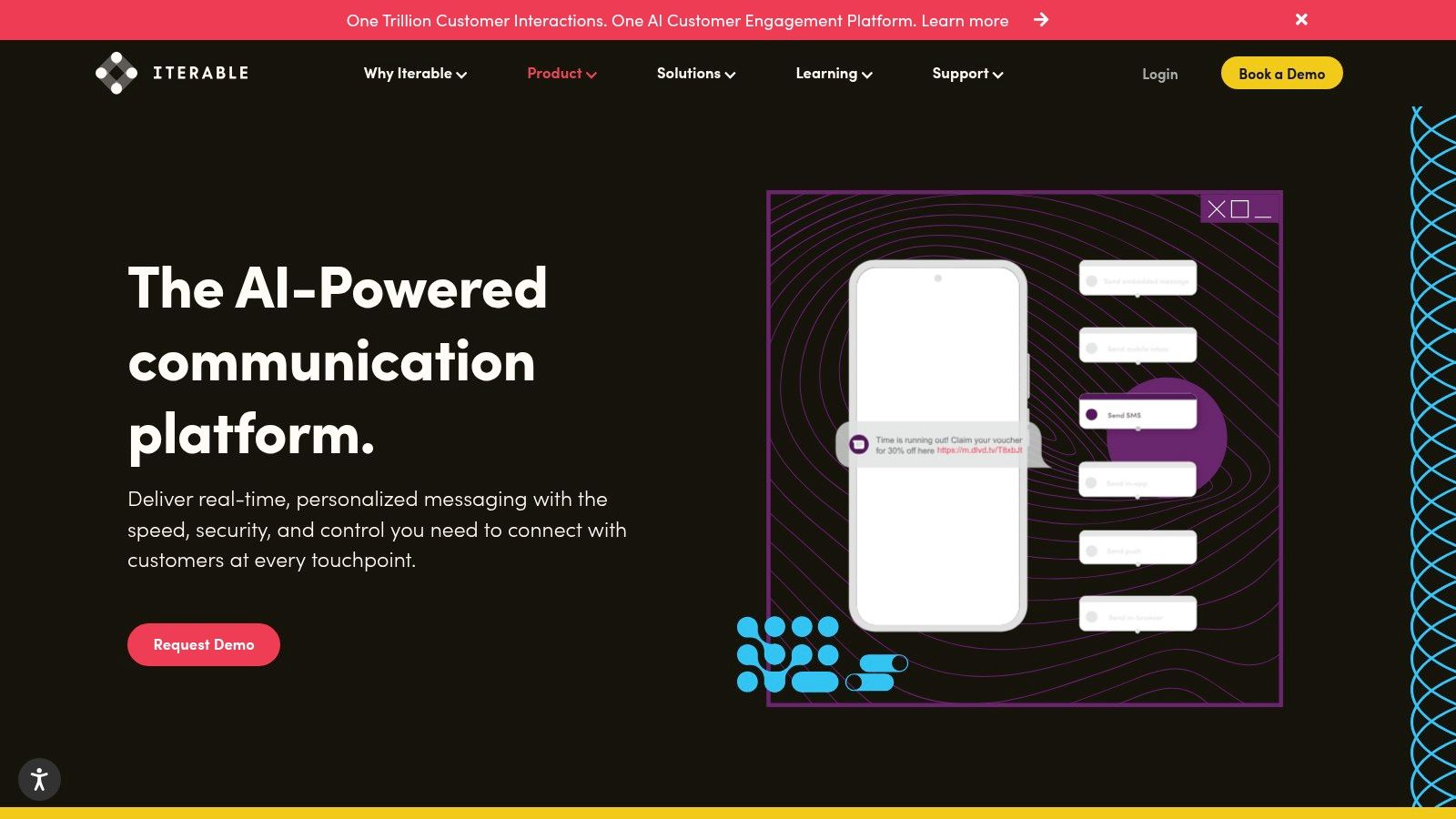 Iterable platform showcasing its cross-channel marketing capabilities