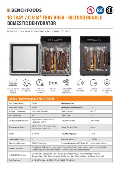 1 Zone / 10 Tray / 0.6m² Tray Area / Black Stainless Steel - Biltong Bundle 