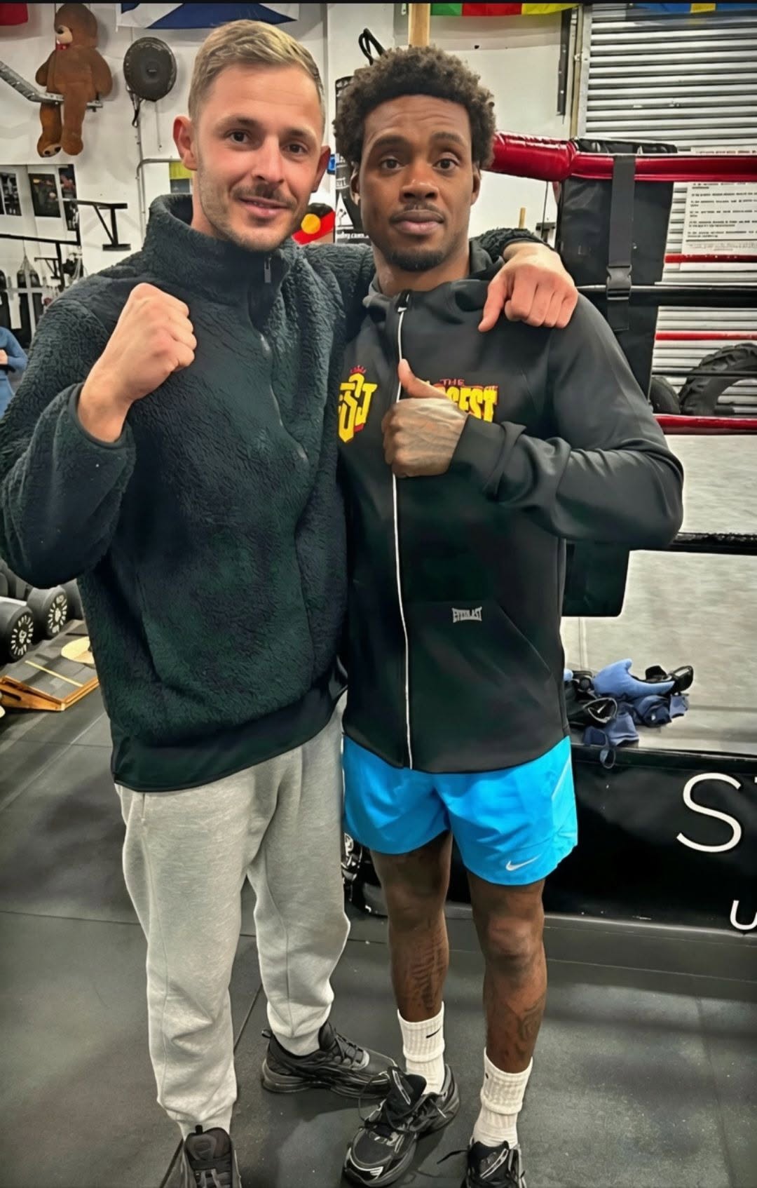 Italian boxer Danilo Creati in Sydney today with Errol "The Truth" Spence.