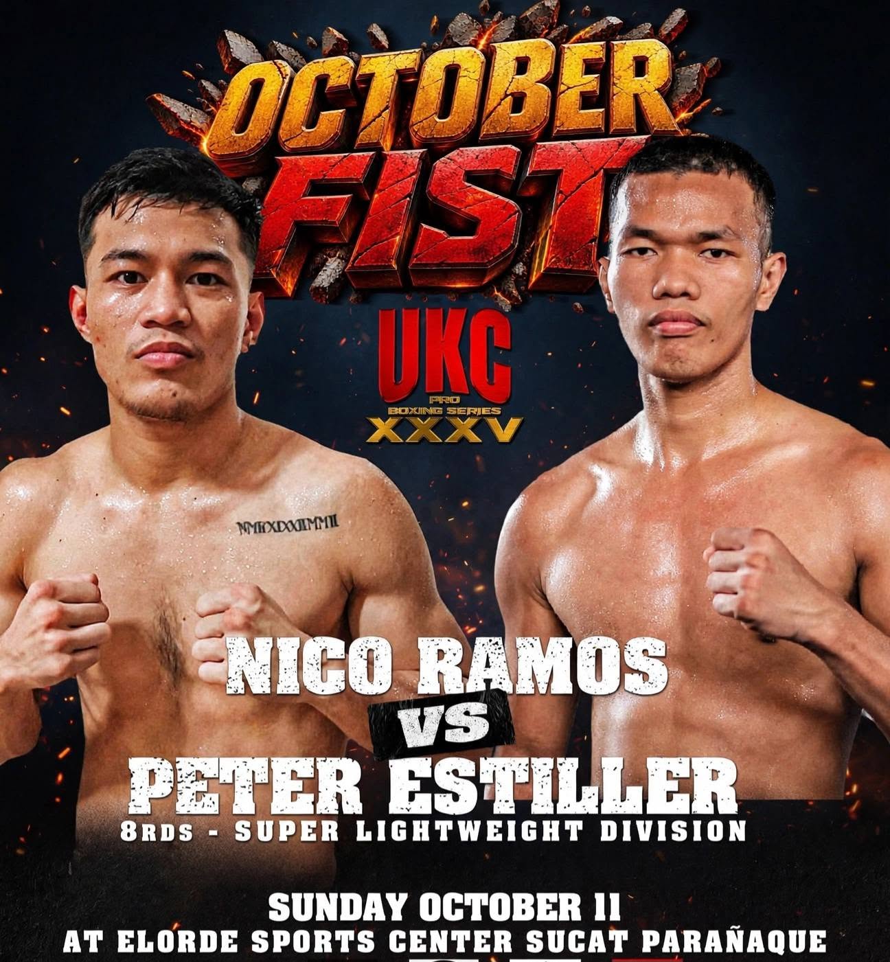 October Fist UKC XXXV poster: Nico Ramos vs Peter Estiller, Elorde Sports Center, 11 October 2026