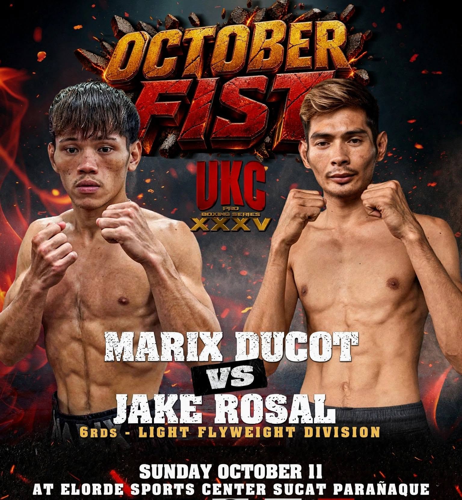 October Fist UKC XXXV poster: Marix Ducot vs Jake Rosal, Elorde Sports Center, 11 October 2026