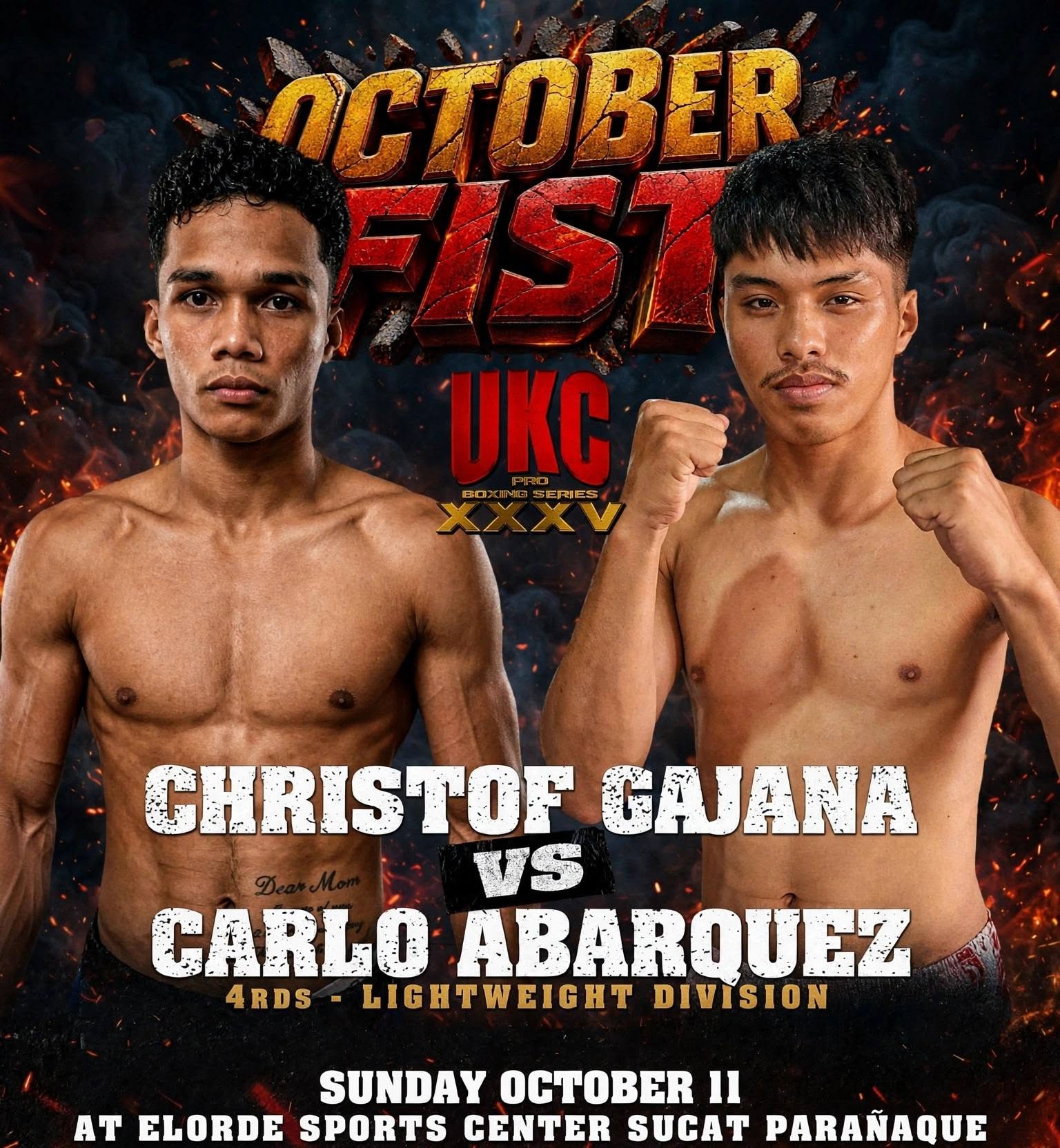 October Fist UKC XXXV poster: Christof Gajana vs Carlo Abarquez, Elorde Sports Center, 11 October 2026