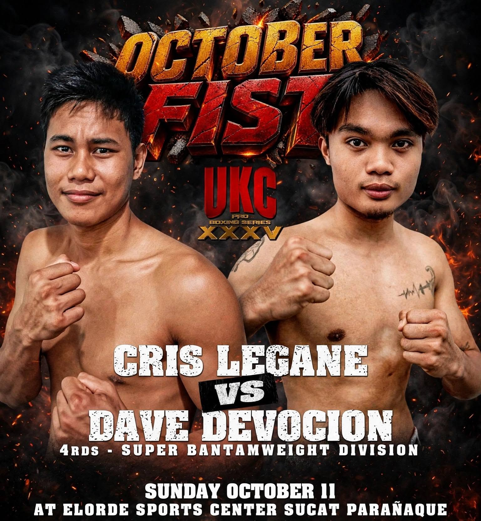 October Fist UKC XXXV poster: Chris Legane vs Dave Devocion, Elorde Sports Center, 11 October 2026
