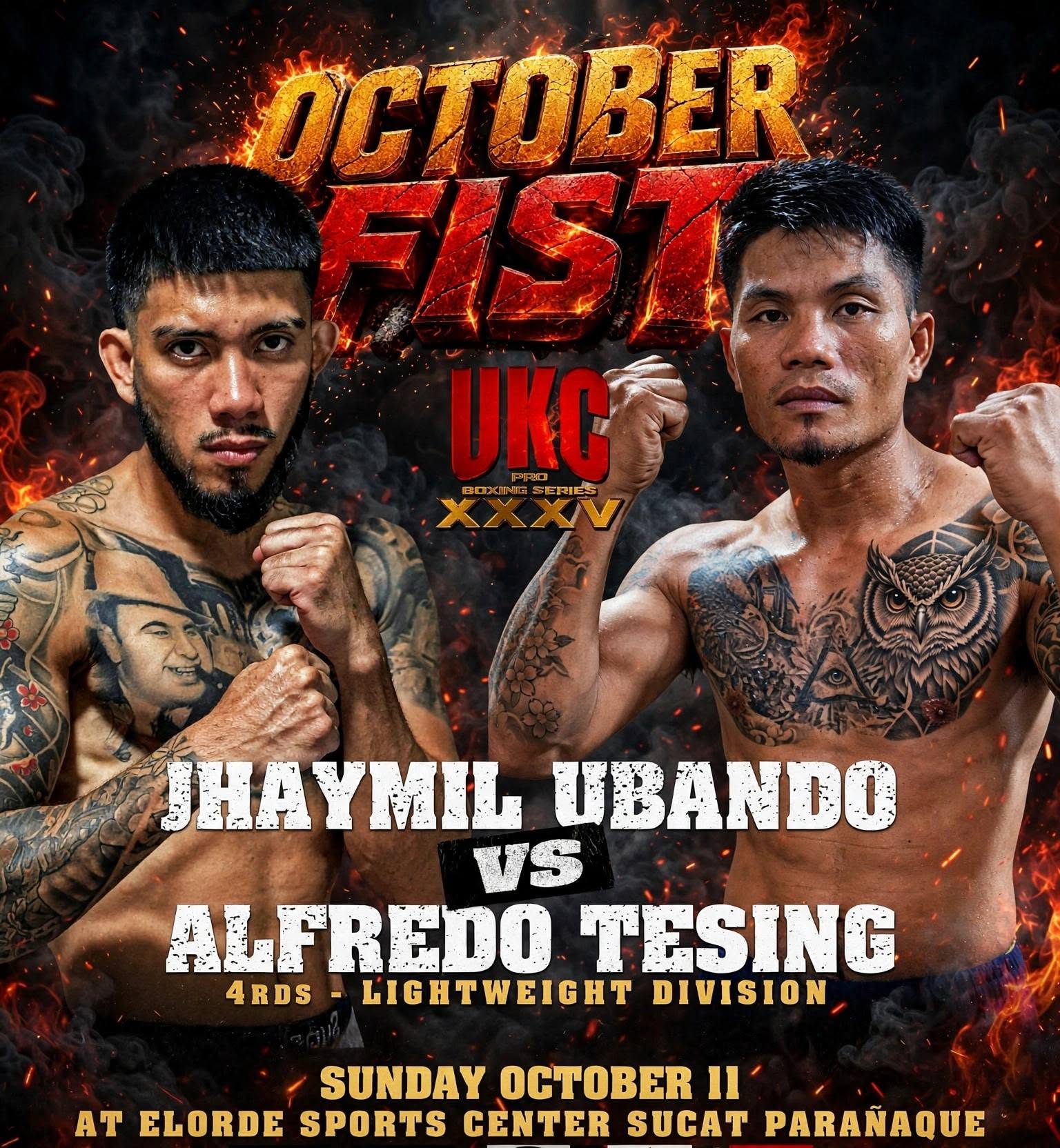 October Fist UKC XXXV poster: Jhaymil Ubando vs Alfredo Tesing, Elorde Sports Center, 11 October 2026
