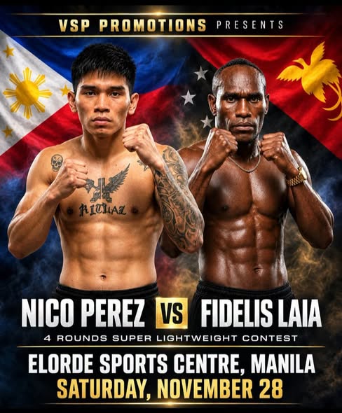 Nico Perez vs Fidelis Laia poster, Elorde Sports Centre Manila, Saturday 28 November