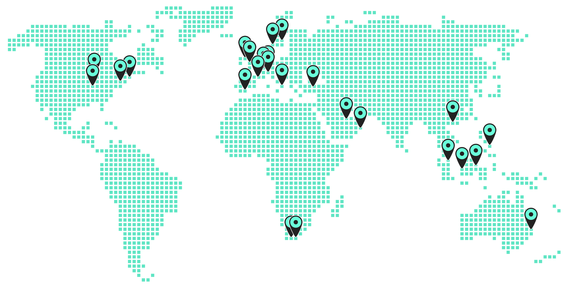 World map showing where 11:FS has delivered work - North America, Europe, Middle East, South Africa, across APAC