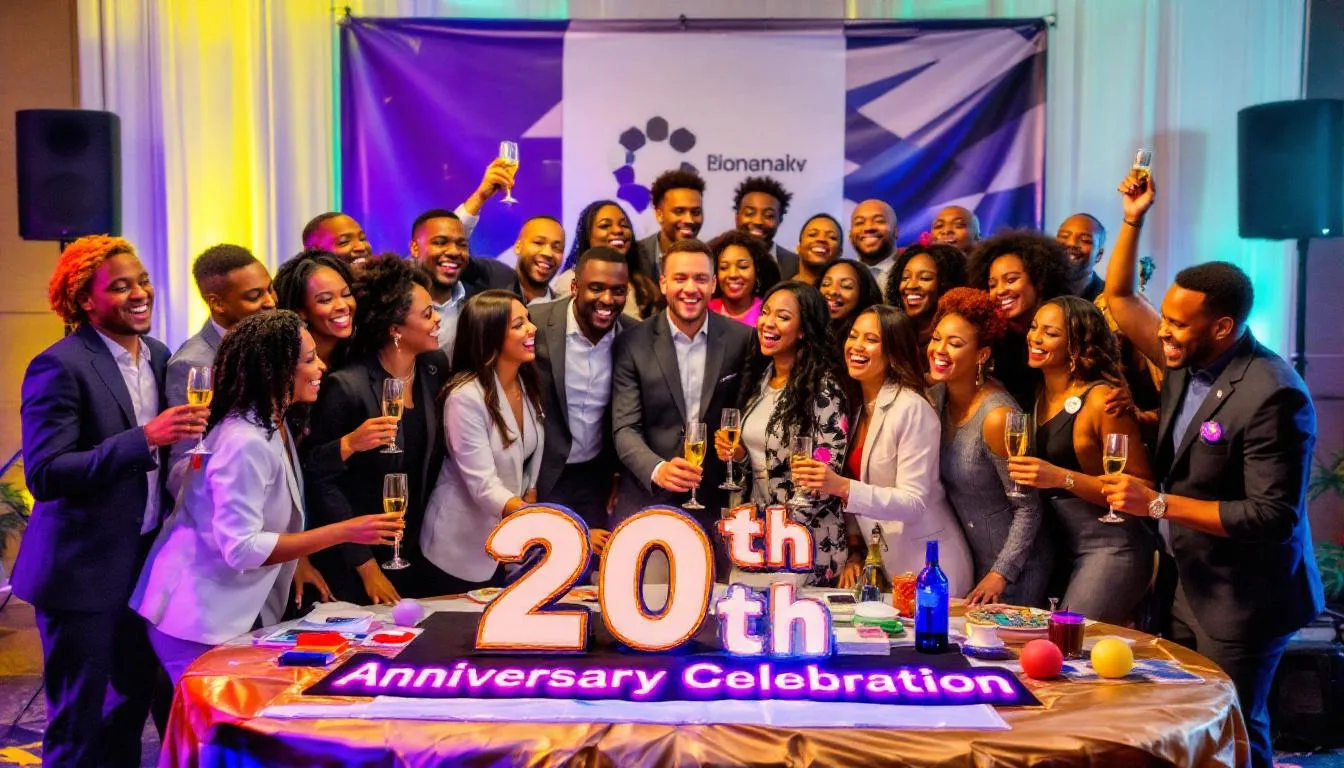 In the image, a diverse group of team members is joyfully participating in a company event, showcasing a vibrant company culture and strong employer brand. The atmosphere reflects employee engagement and camaraderie, emphasizing the organization's commitment to creating positive experiences for current and future employees.