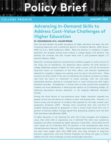 Advancing In-Demand Skills to Address Cost-Value Challenges of Higher Education