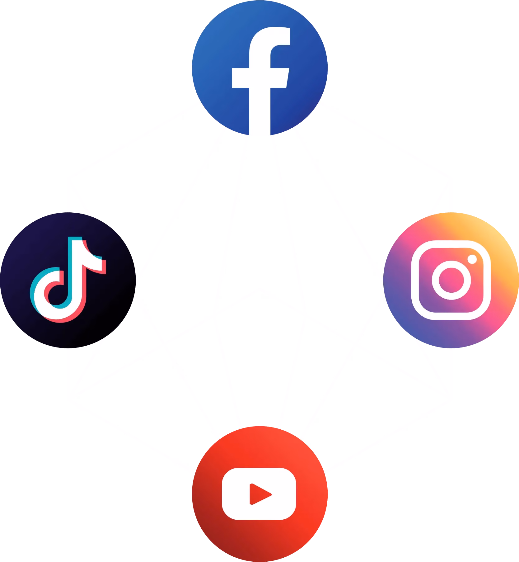 Logos der Plattformen Facebook, Instagram, TikTok und YouTube