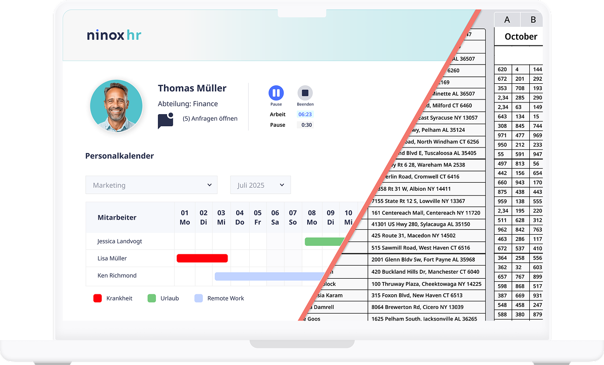 Screenshots aus der HR-Software von Ninox namens Ninox HR