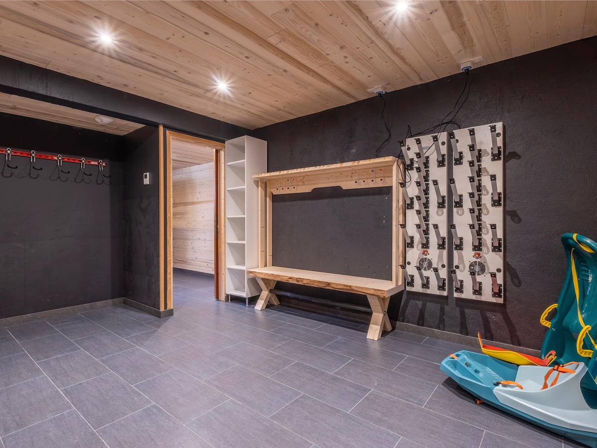 Bike and ski room with storage racks at Chalet Bolay, Montriond near Morzine