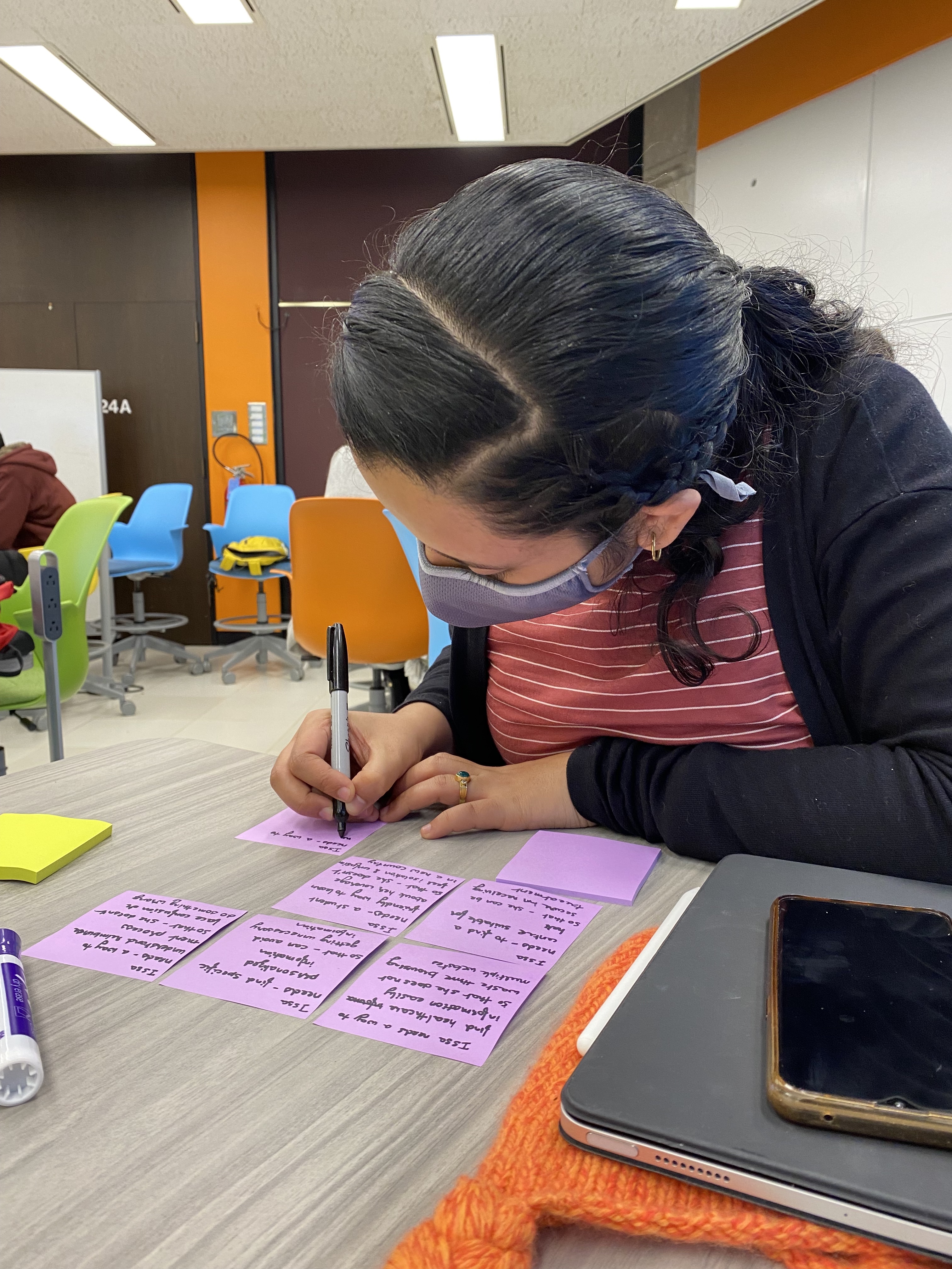 Shalette writing ideas on purple sticky notes