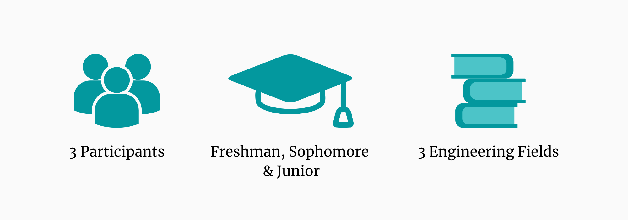 Demographic description with icons - Recruited three engineering students of different fields and ages